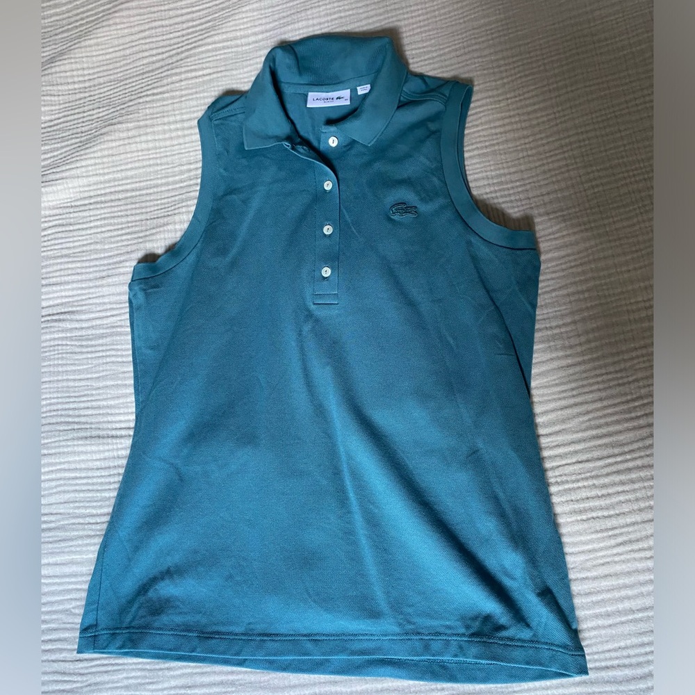 Lacoste Women’s Sleeveless Polo in Teal Blue. Size 40 Slim Fit. Worn once!